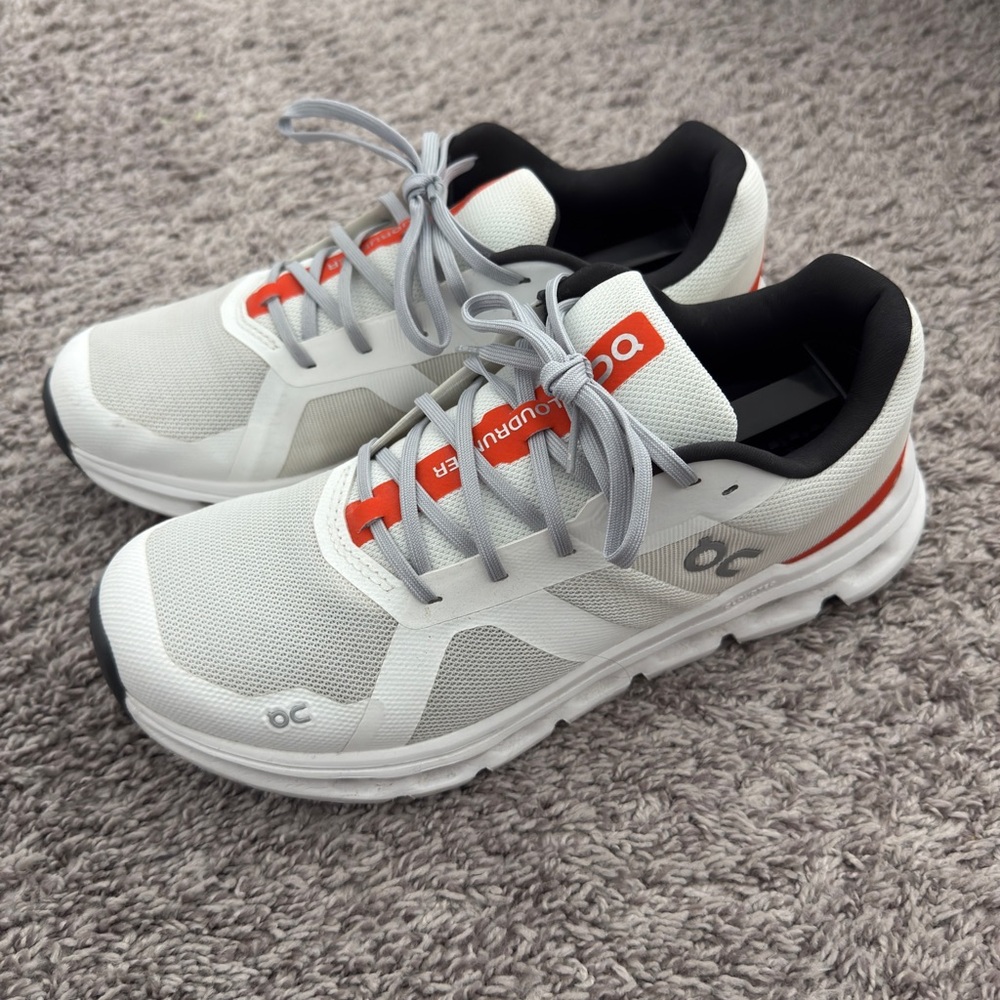 On Cloudrunning White and Orange Athletic Shoes
